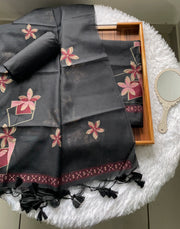 Grace Unfolded Black Muga Cotton Unstitched Suit Set